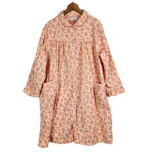 Vintage Bernette Flannel Nightgown Women's 1X Orange Floral Long Sleeve Cottage